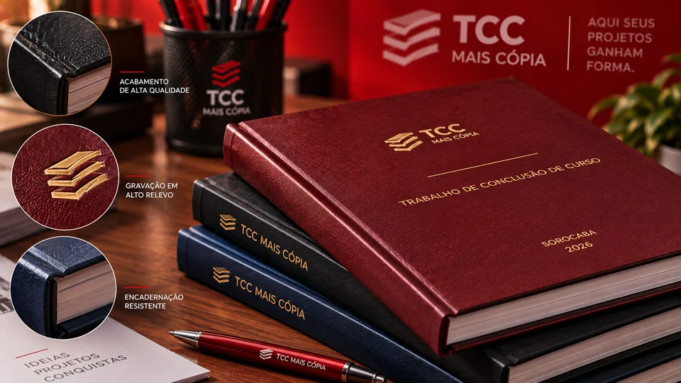 Detalhes de acabamento em capas duras de trabalhos acadêmicos